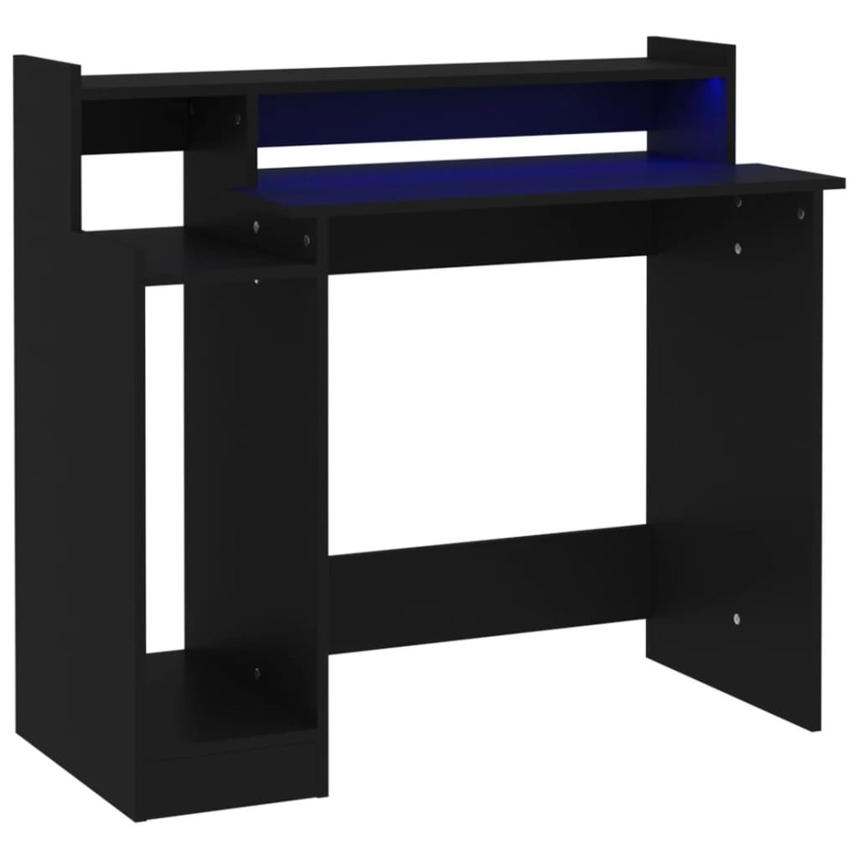 Escritorio con luz LED madera contrachapada negro 97x45x90