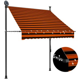 Toldo manual retráctil con LED naranja y marrón 150