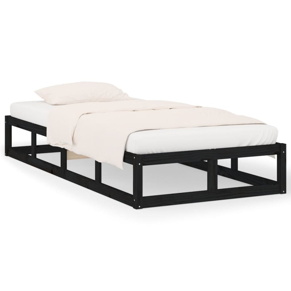 Estructura de cama de madera maciza negra 90x200