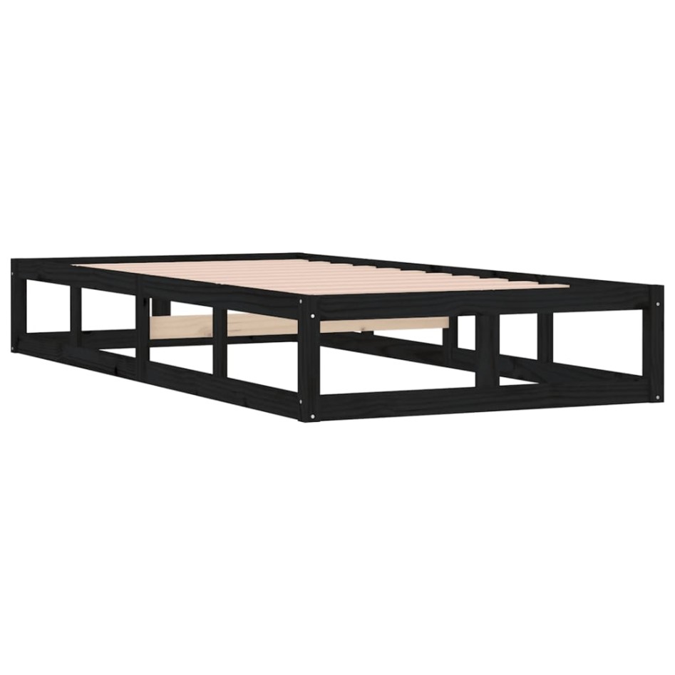 Estructura de cama de madera maciza negra 90x200