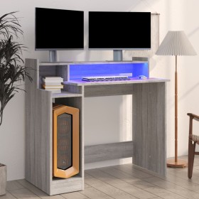 Escritorio con LED madera contrachapada gris sonoma 97x45x90