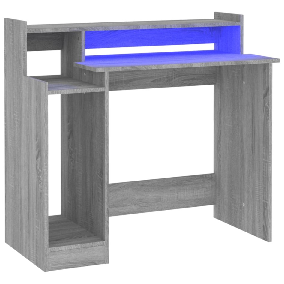 Escritorio con LED madera contrachapada gris sonoma 97x45x90