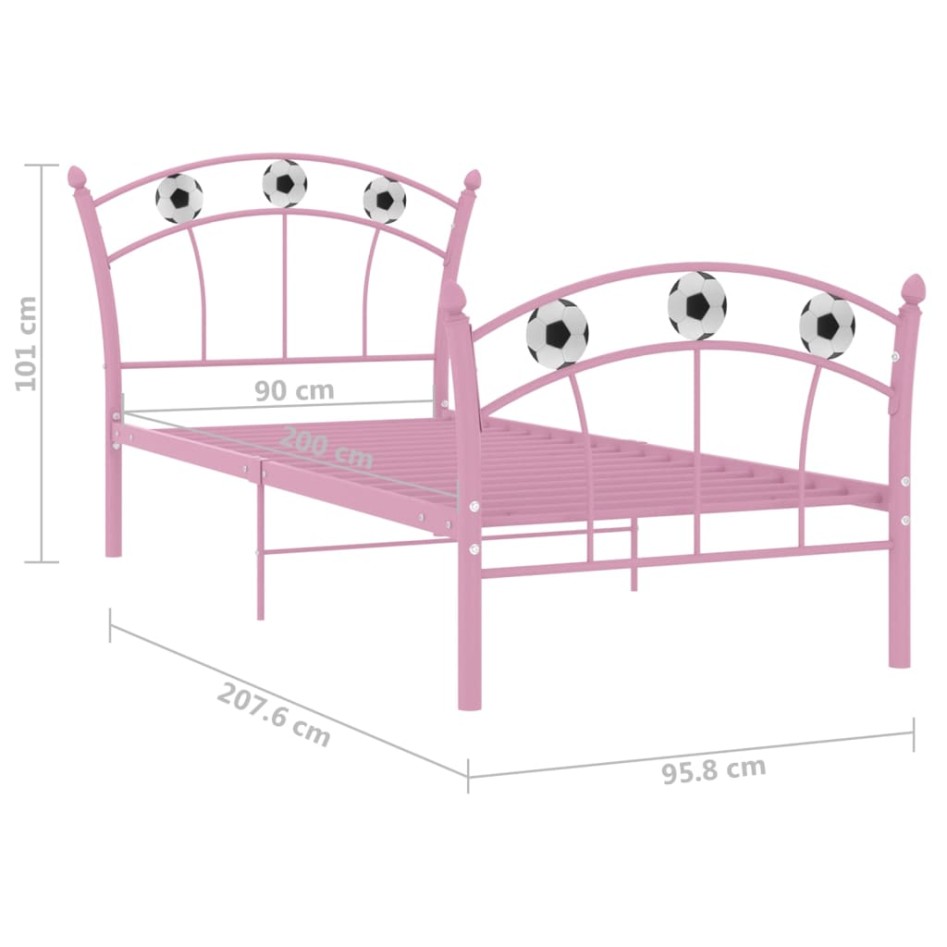 Estructura de cama sin colchón metal rosa 90x200