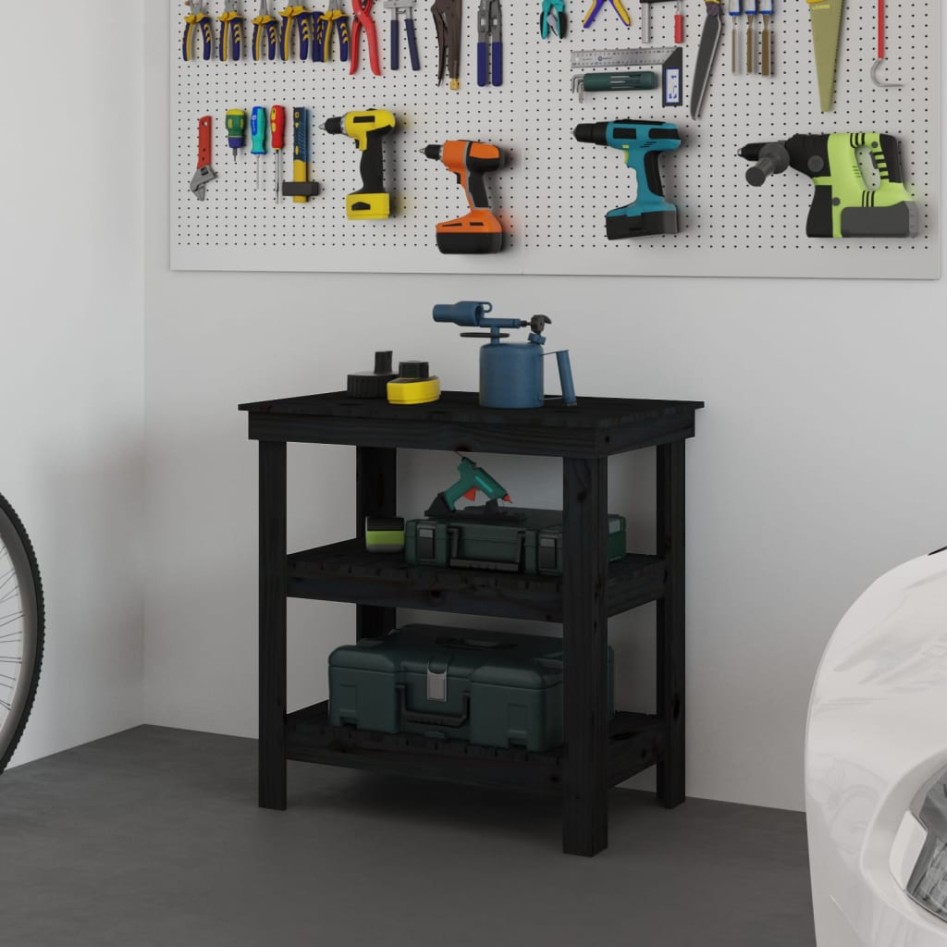 Banco de trabajo de madera maciza de pino negro 78,5x50x80