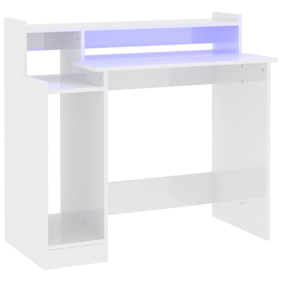 Escritorio LED madera contrachapada blanco brillo 97x45x90