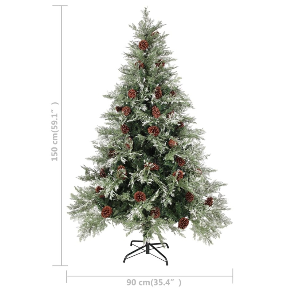Árbol de Navidad con piñas verde y blanco PVC y PE 150