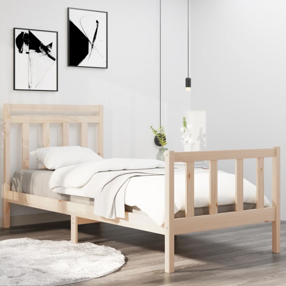 Estructura de cama madera maciza 90x190