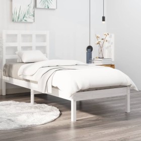 Estructura de cama individual madera maciza blanco 90x190