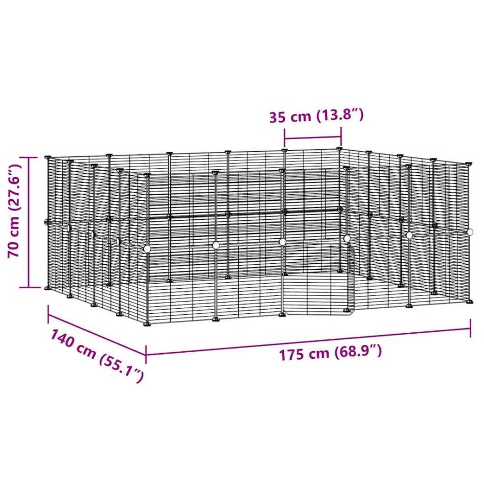 Jaula para mascotas de 36 paneles puerta acero negro 35x35