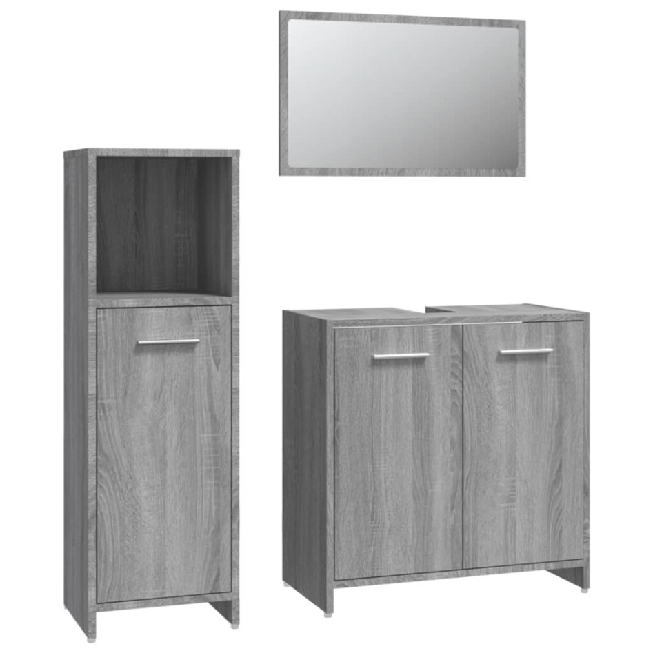 Set de muebles de baño 3 pzas madera contrachapada gris