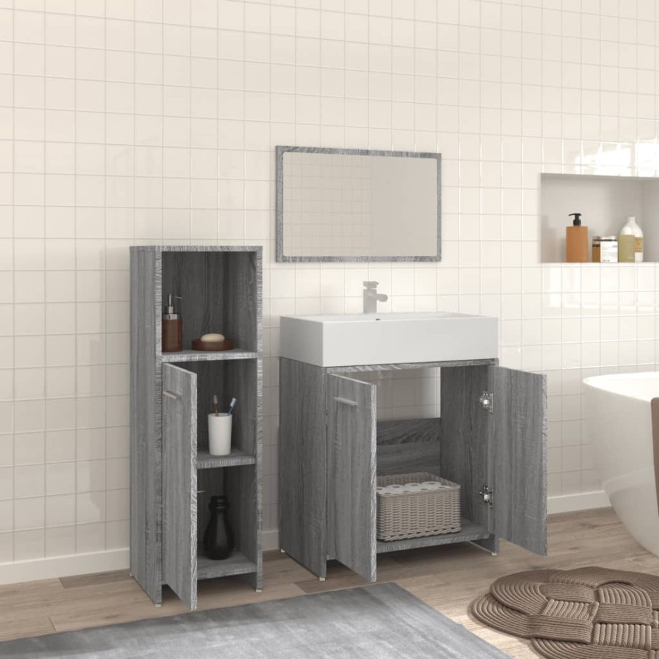 Set de muebles de baño 3 pzas madera contrachapada gris