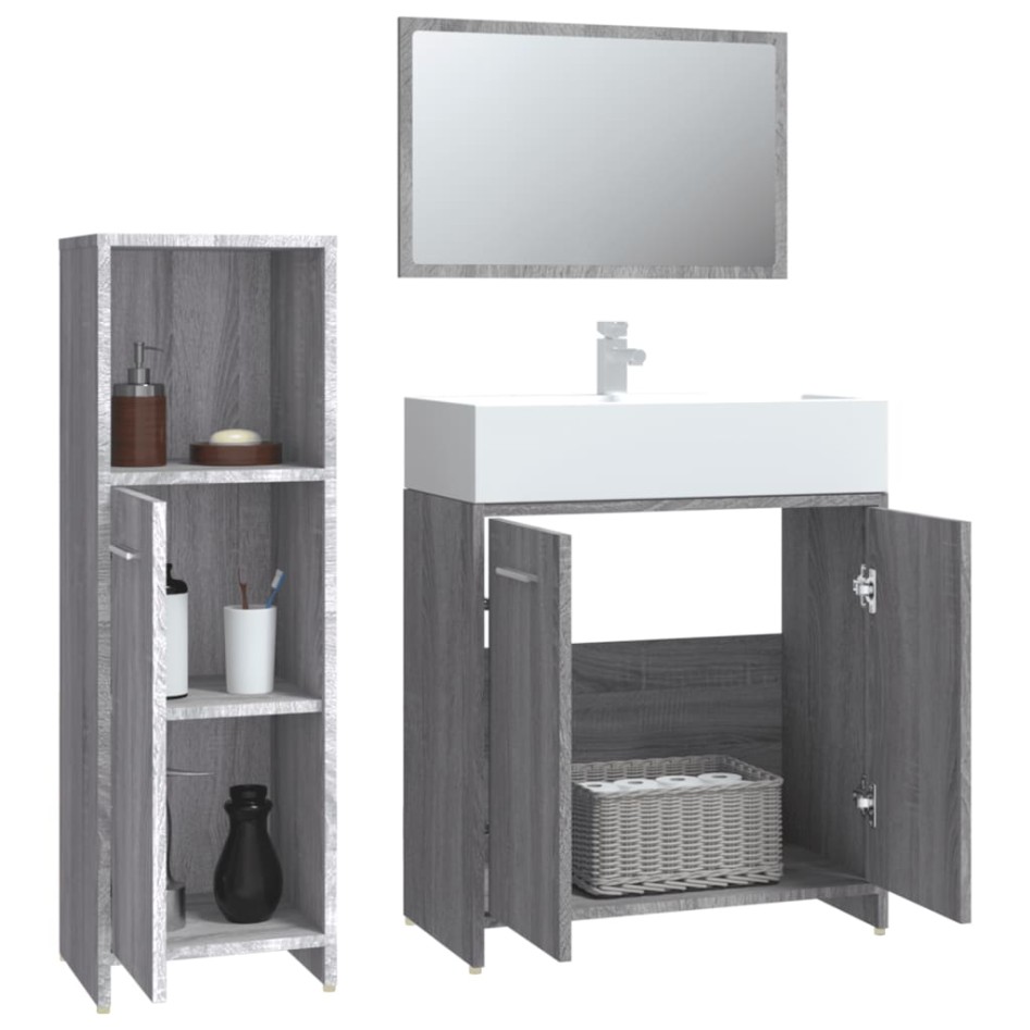 Set de muebles de baño 3 pzas madera contrachapada gris