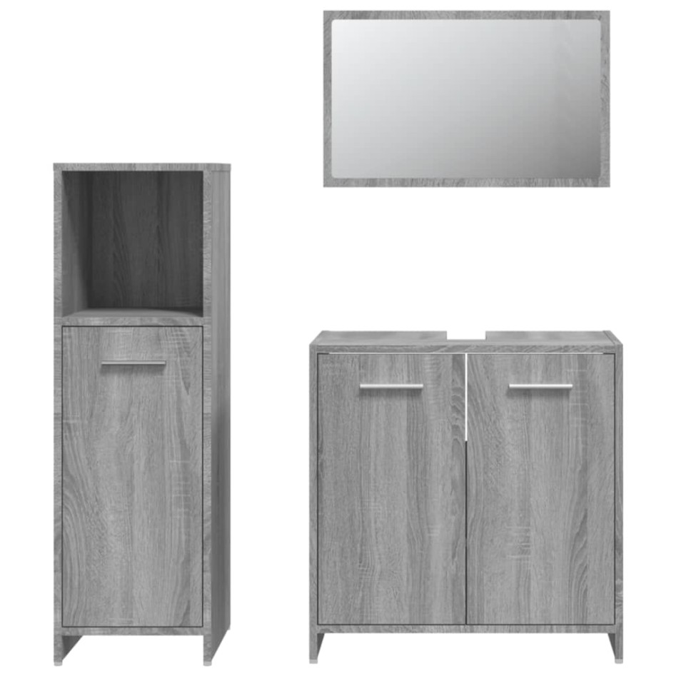 Set de muebles de baño 3 pzas madera contrachapada gris