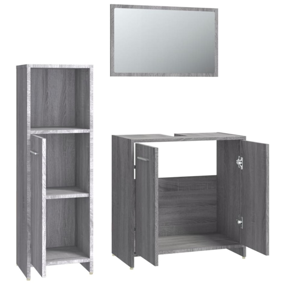 Set de muebles de baño 3 pzas madera contrachapada gris