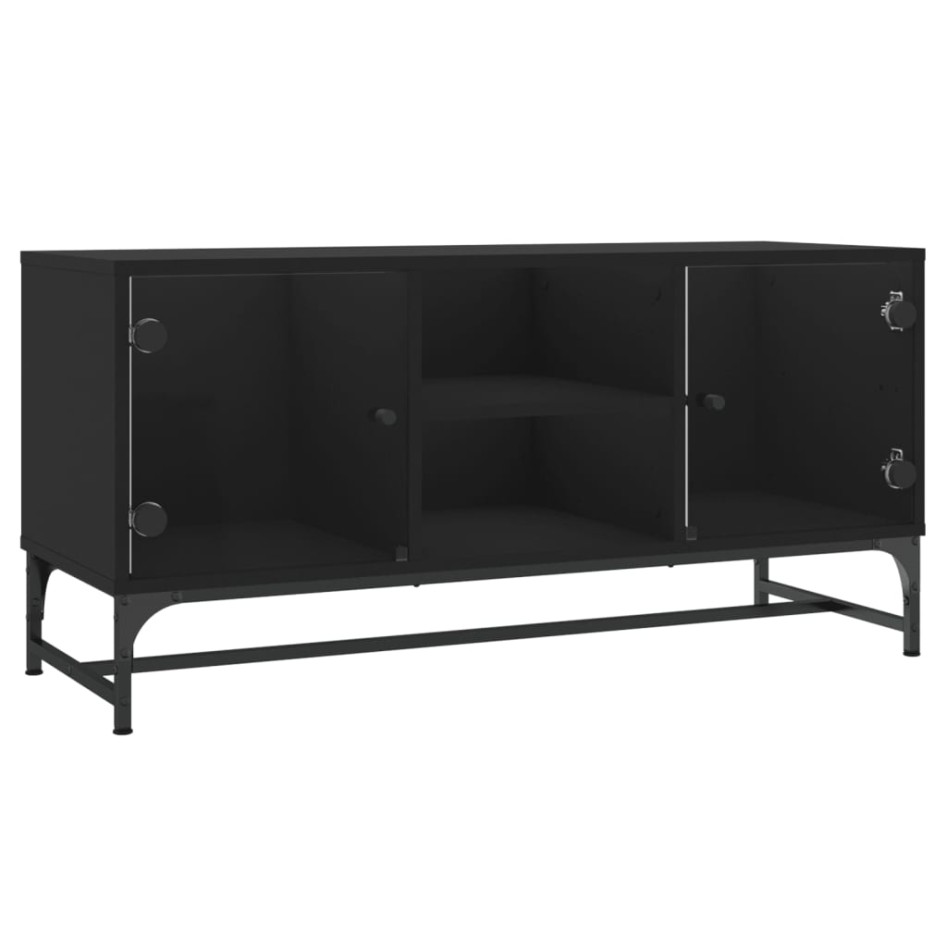 Mueble de TV con puertas de vidrio negro 102x37x50