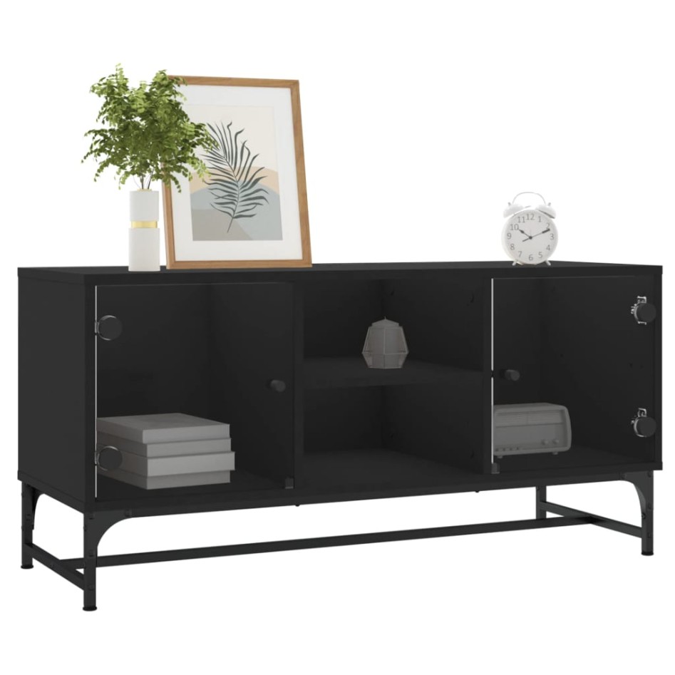 Mueble de TV con puertas de vidrio negro 102x37x50