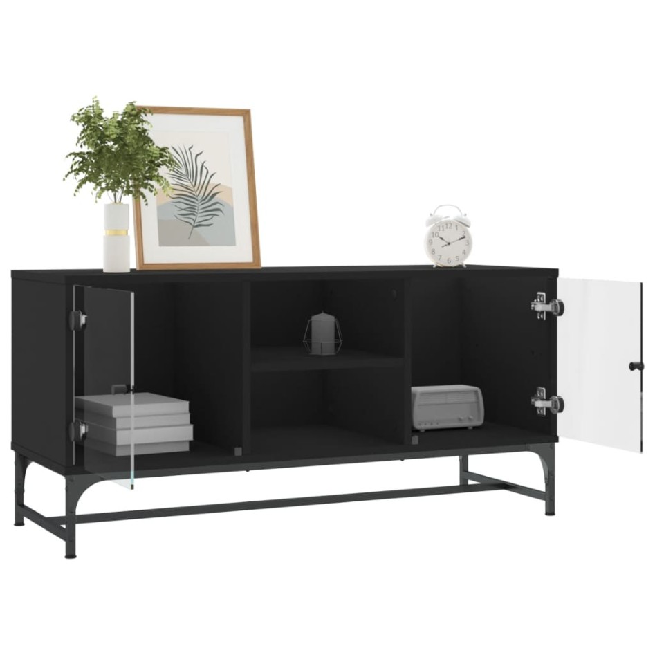 Mueble de TV con puertas de vidrio negro 102x37x50