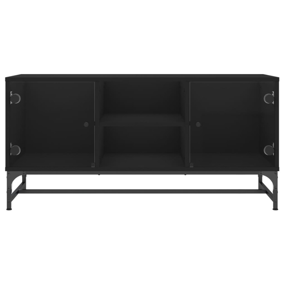 Mueble de TV con puertas de vidrio negro 102x37x50