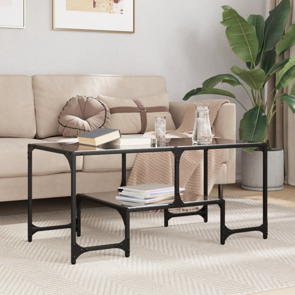 Mesa de centro superficie de vidrio acero negra 98,5x50x45