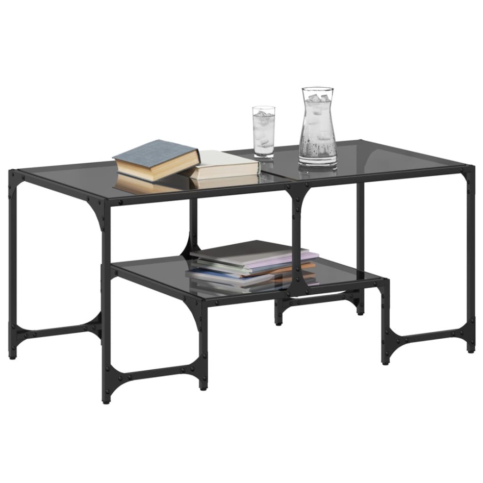 Mesa de centro superficie de vidrio acero negra 98,5x50x45