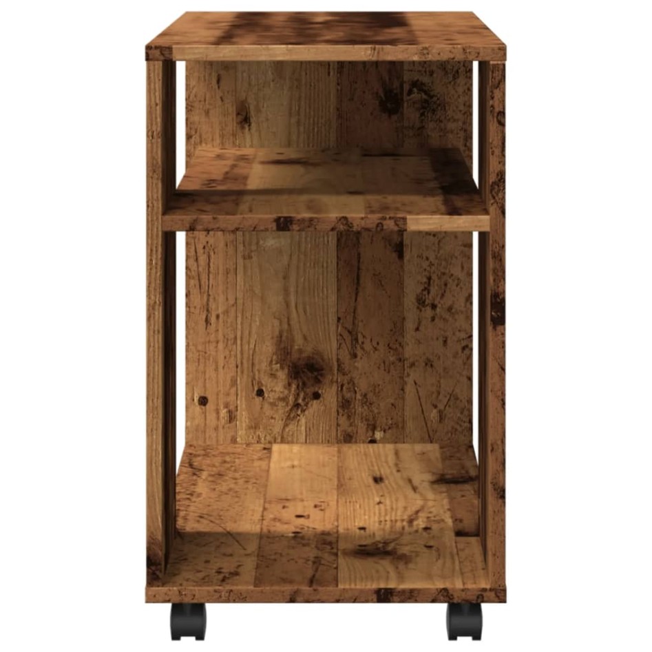 Mesa auxiliar rodante madera ingeniería envejecido 70x35x60