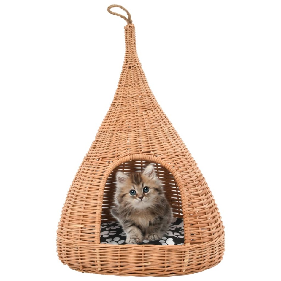 Casa para gatos con cojín y forma de tipi sauce natural