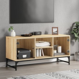 Mueble de TV con puertas de vidrio roble Sonoma 102x37x50