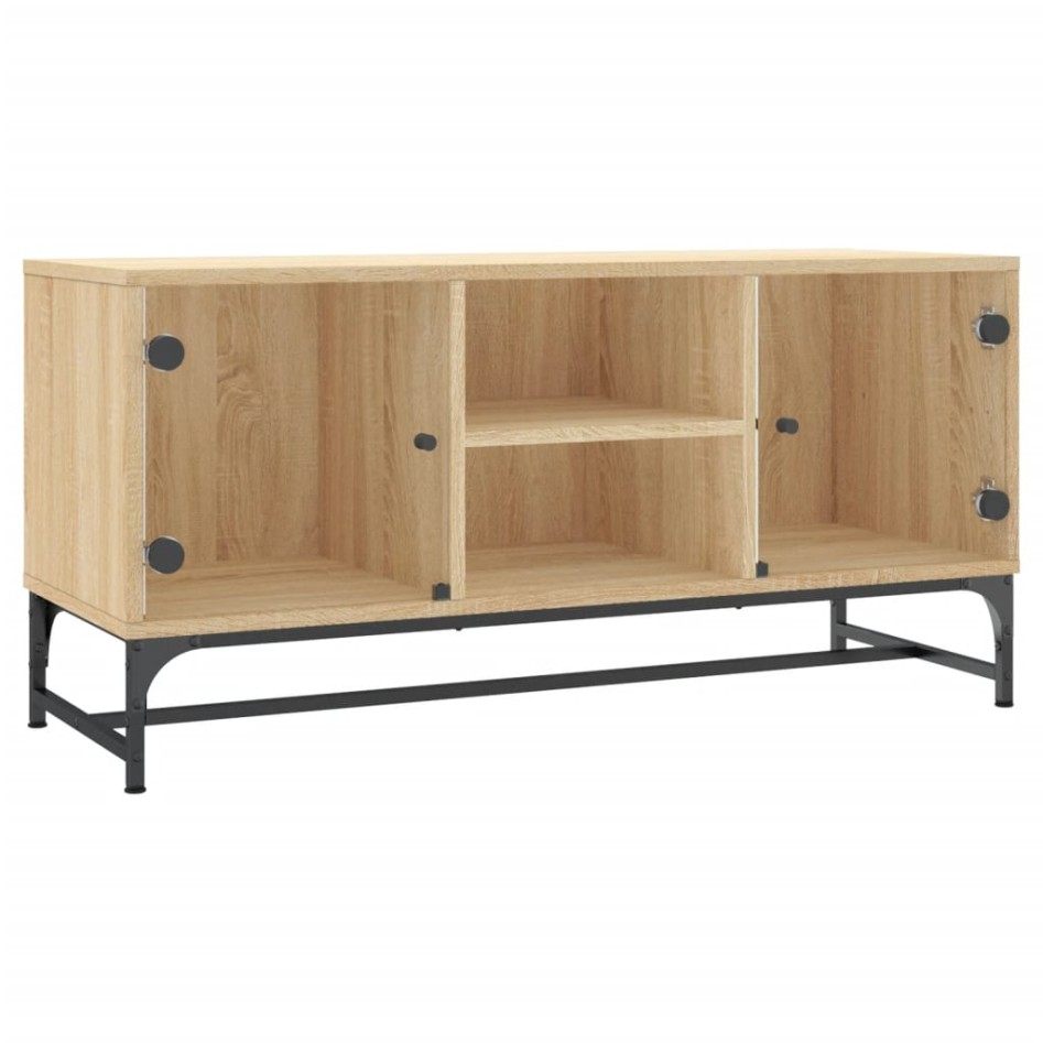 Mueble de TV con puertas de vidrio roble Sonoma 102x37x50