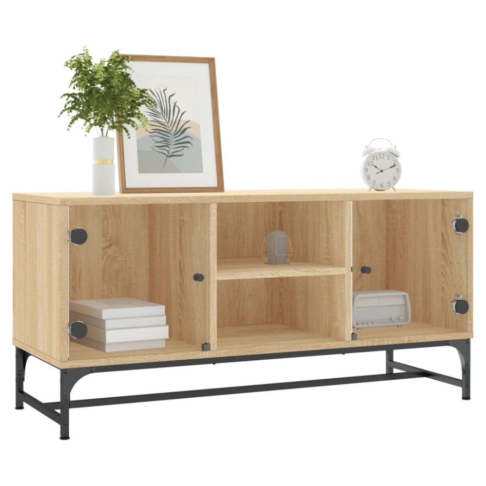 Mueble de TV con puertas de vidrio roble Sonoma 102x37x50