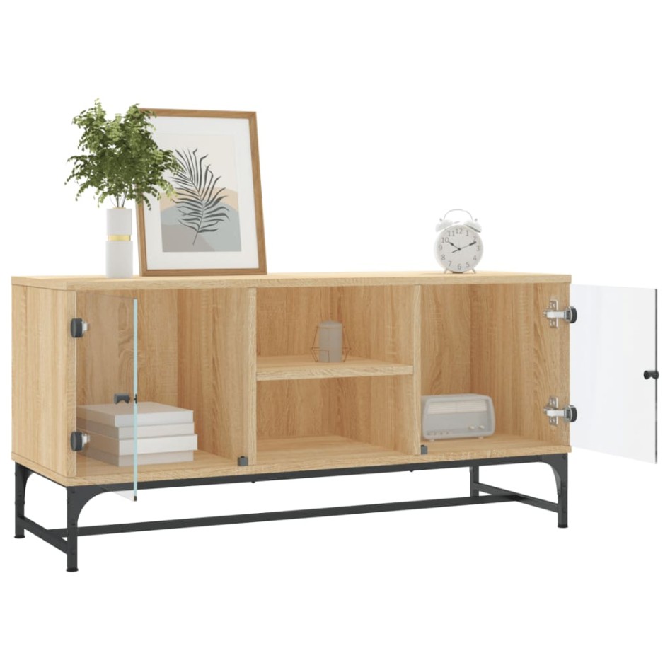 Mueble de TV con puertas de vidrio roble Sonoma 102x37x50