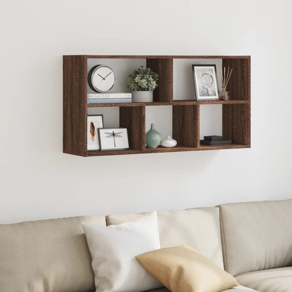 Estante de pared madera ingeniería marrón roble 100x25x50