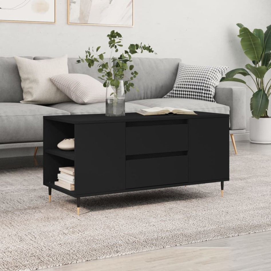 Mesa de centro madera de ingeniería negro 102x44,5x50