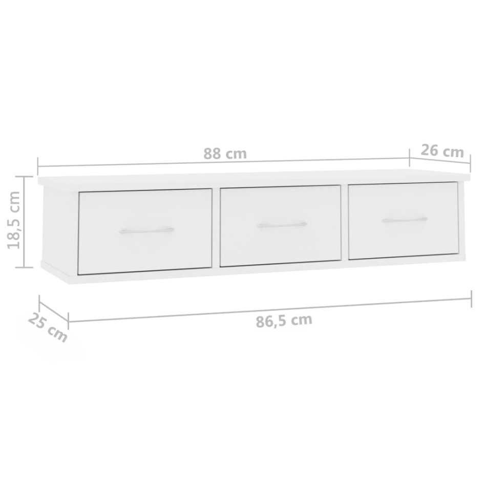 Estante cajones para pared contrachapada blanco 88x26x18,5