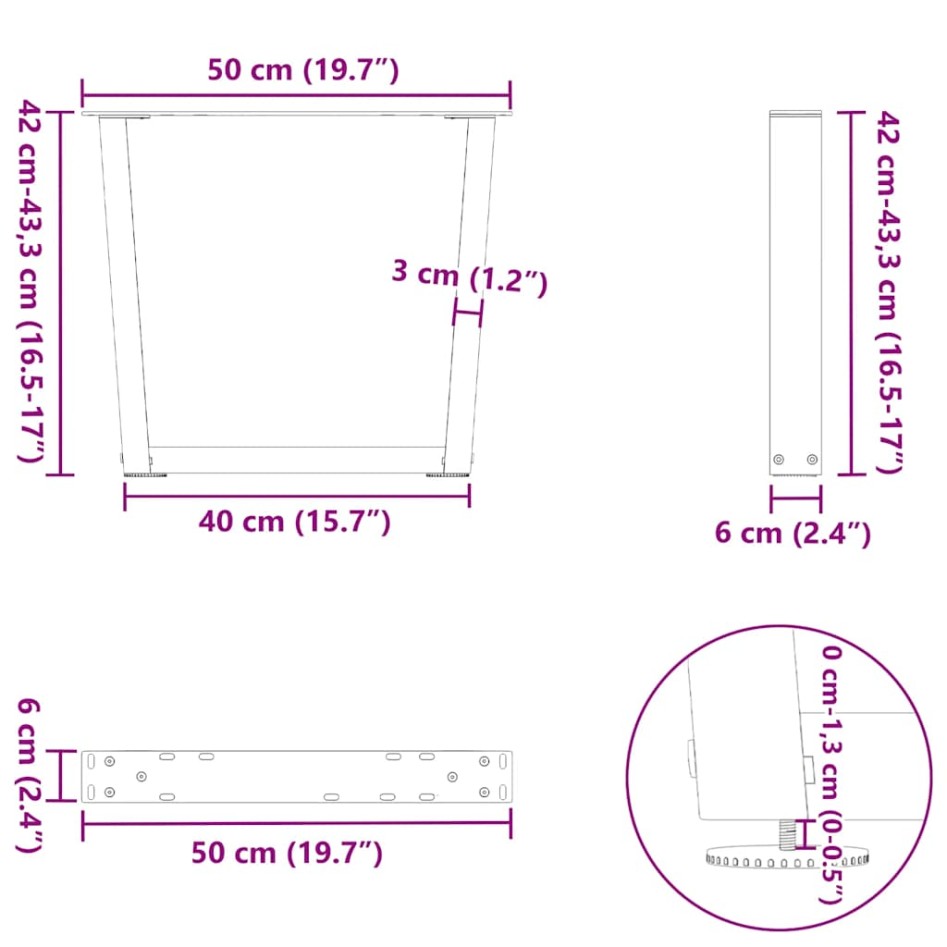 Patas para mesa de comedor forma V 2 uds blanco 50x(42-43,3)