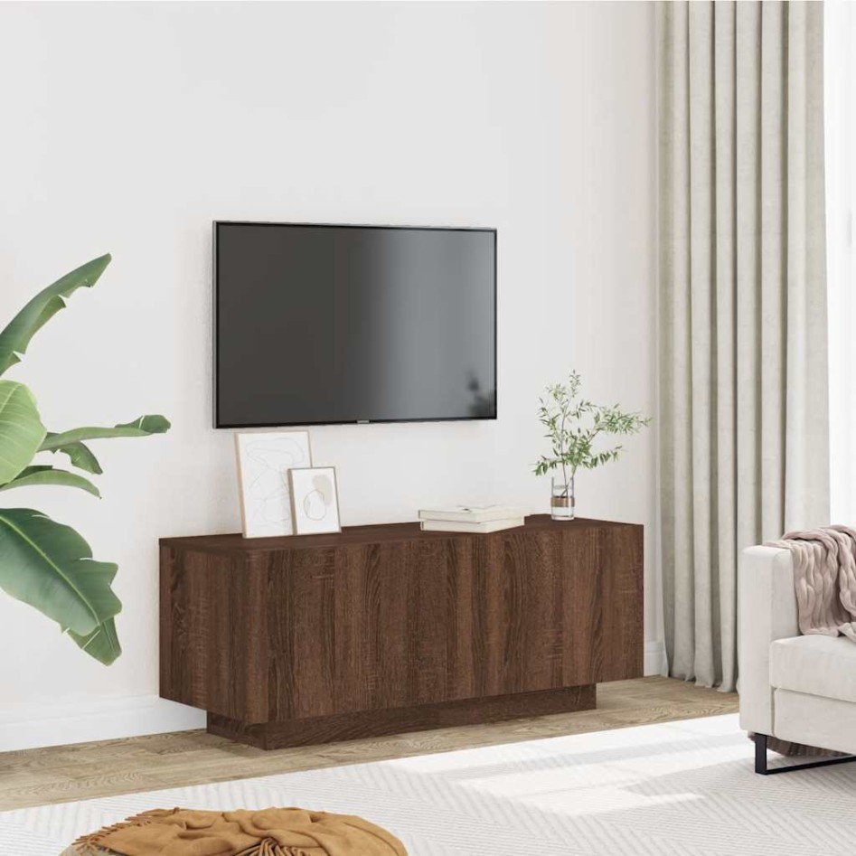 Mueble TV madera contrachapada color marrón roble 100x35x40