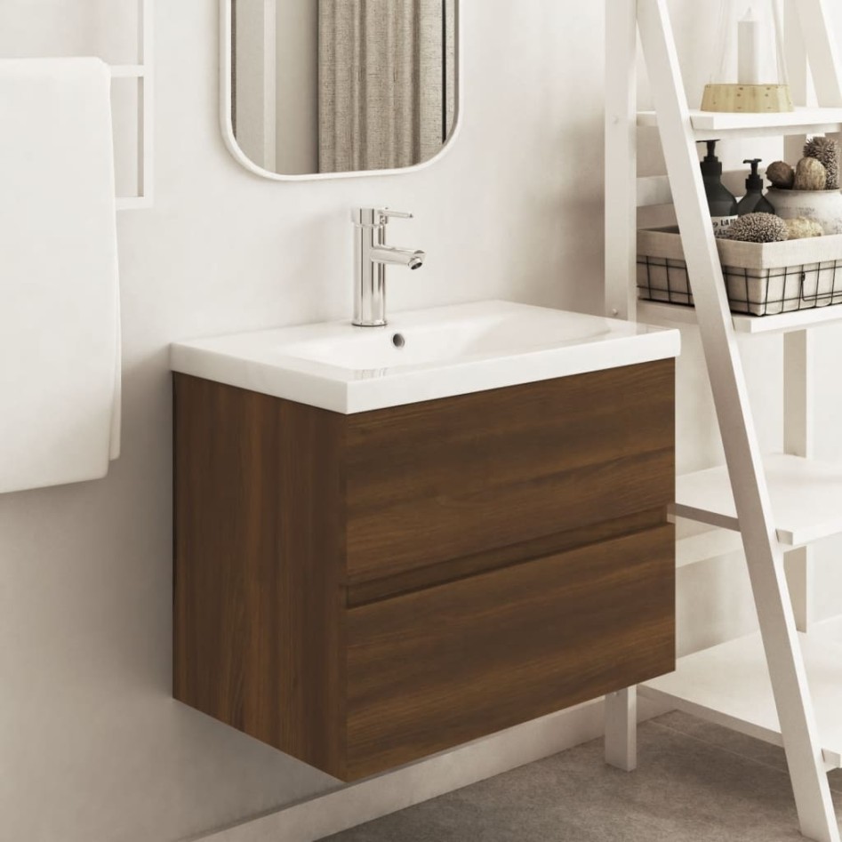 Mueble de lavabo madera de ingeniería roble marrón