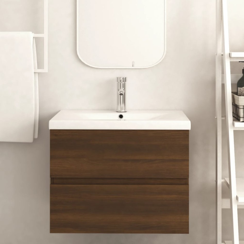 Mueble de lavabo madera de ingeniería roble marrón