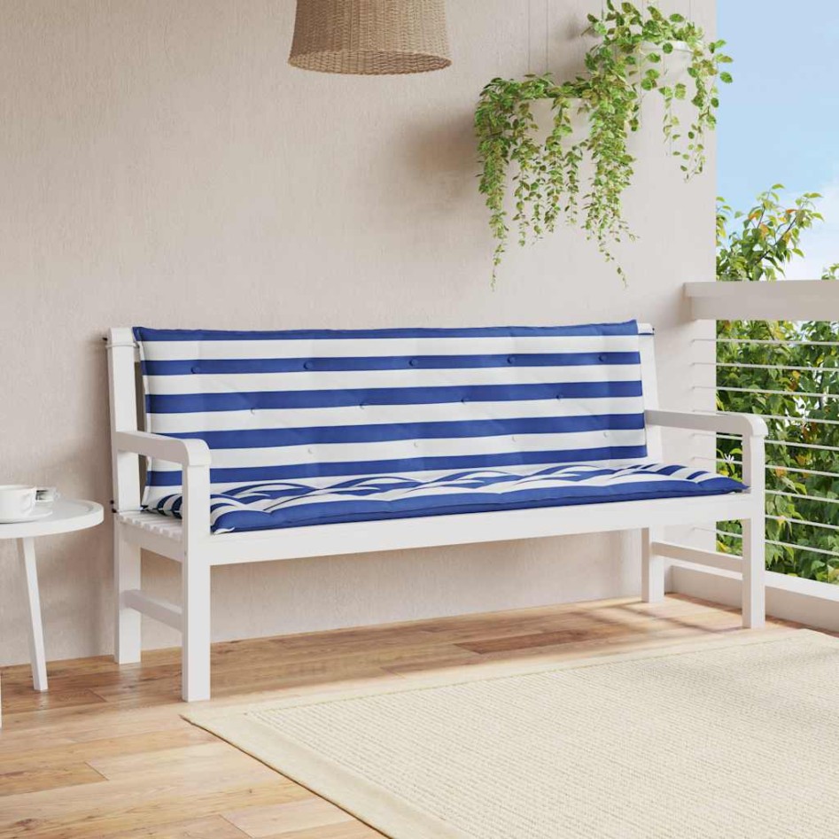 Cojines banco jardín 2 uds tela a rayas azul blanco 150x50x7