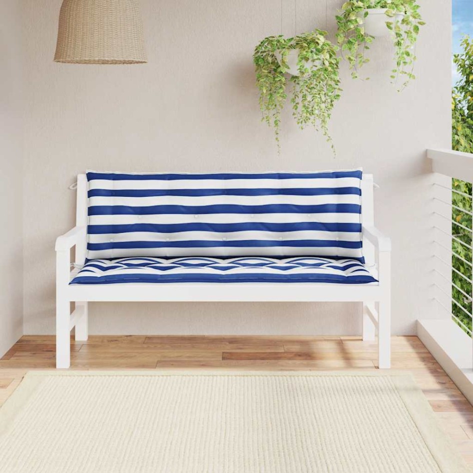 Cojines banco jardín 2 uds tela a rayas azul blanco 150x50x7