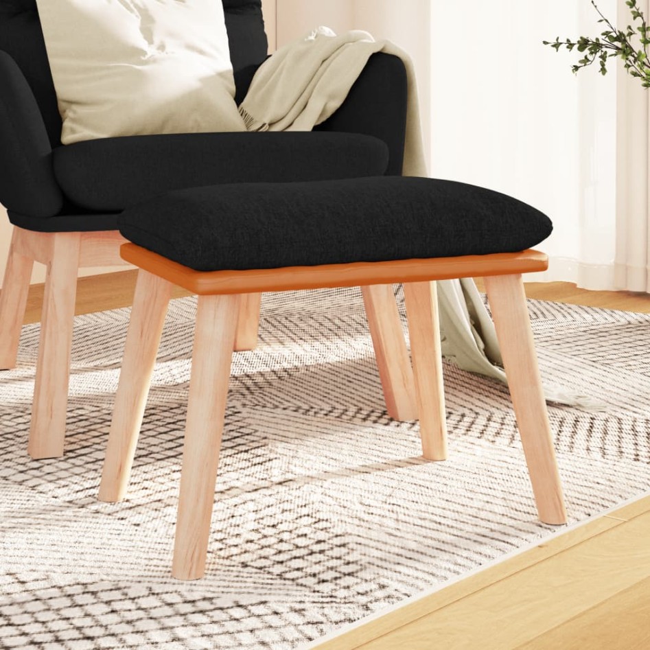 Reposapiés tela y cuero sintético negro 45x29,5x35