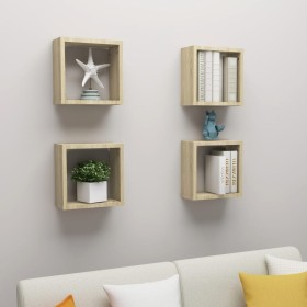 Estantes cubo de pared 4 unidades roble Sonoma 30x15x30