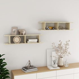 Estantes de pared 2 uds contrachapado roble Sonoma 90x18x20