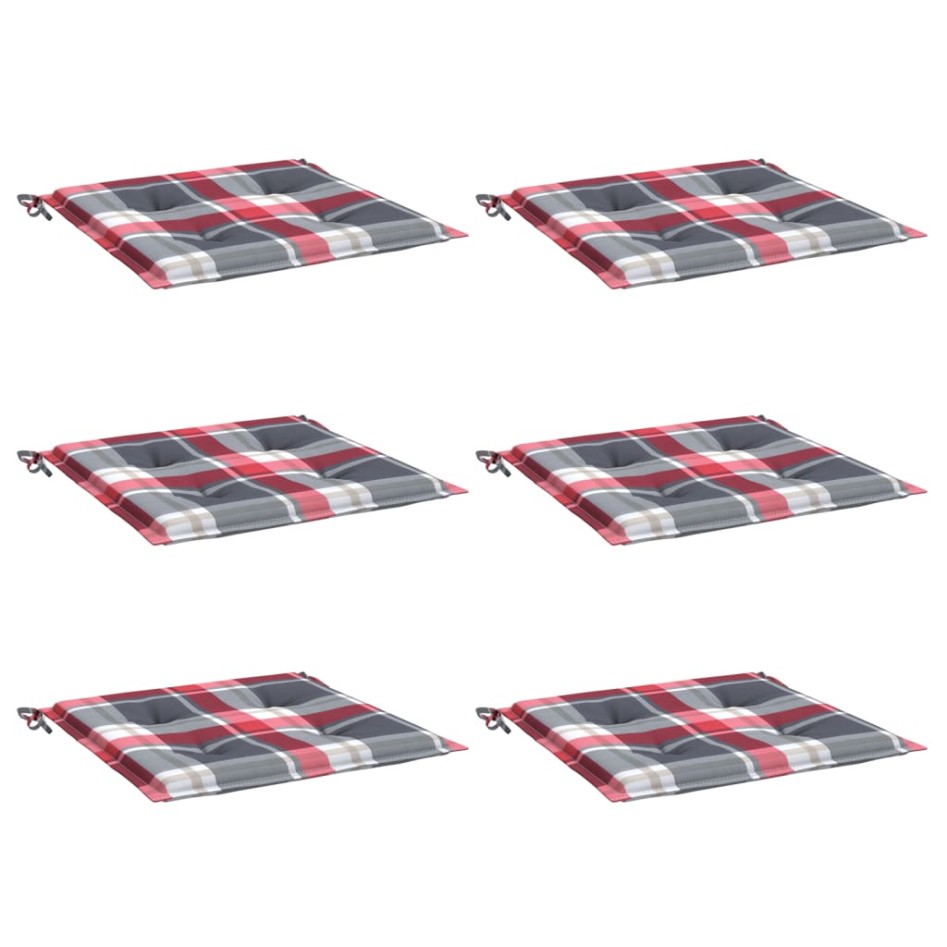 Cojines de silla de jardín 6 uds tela a cuadros rojo 50x50x3