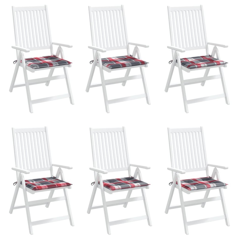 Cojines de silla de jardín 6 uds tela a cuadros rojo 50x50x3
