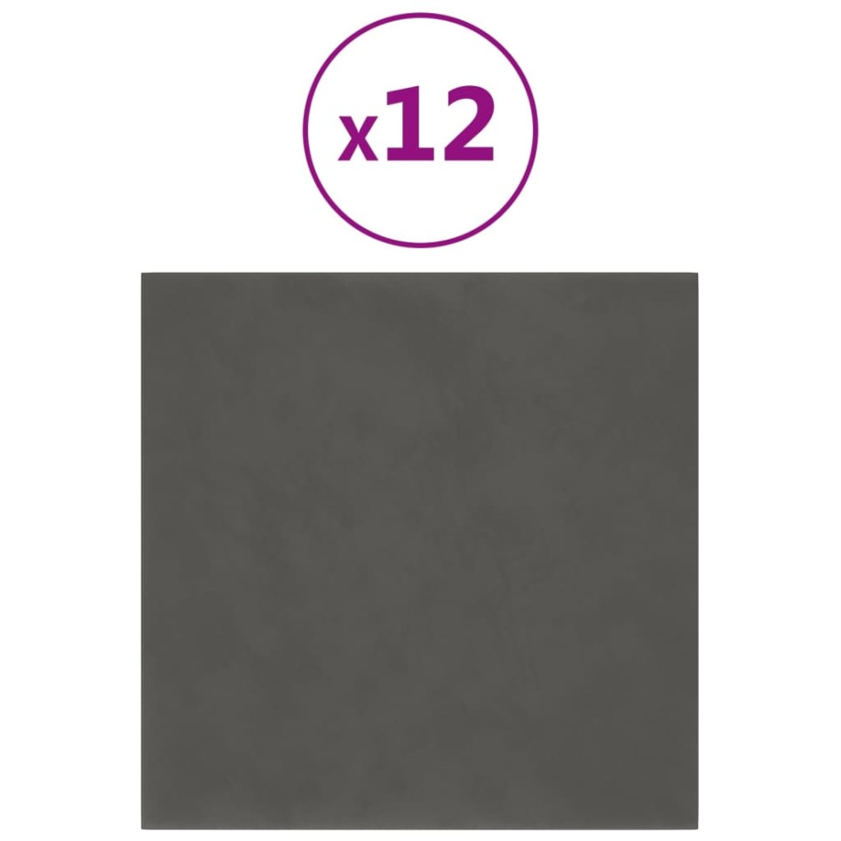 Paneles de pared 12 uds terciopelo gris oscuro 30x30 cm 1,08