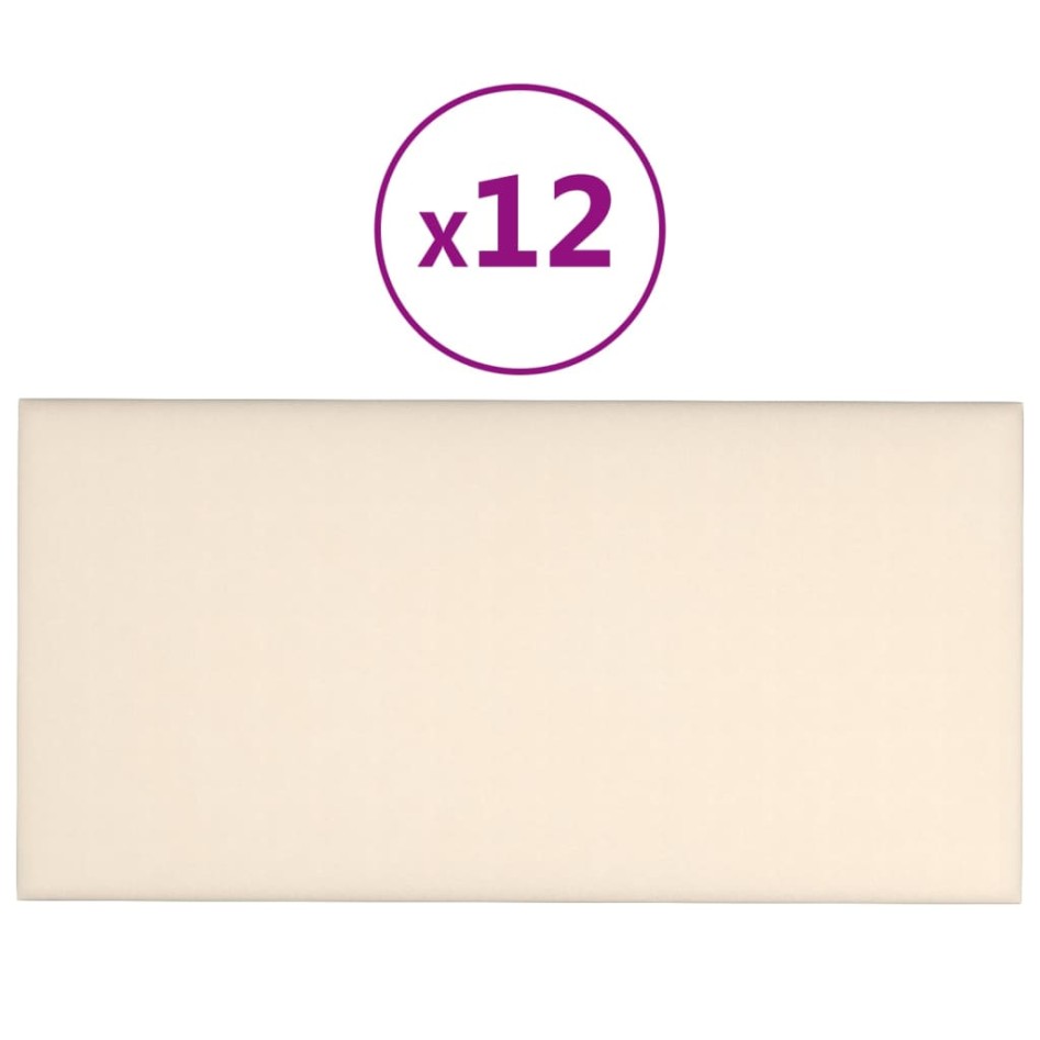 Paneles de pared 12 uds terciopelo crema 30x15 cm 0,54