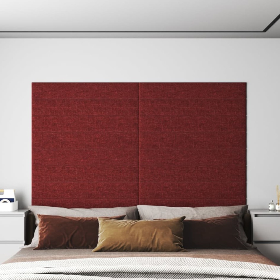 Paneles de pared 12 uds tela rojo tinto 90x15 cm 1,62
