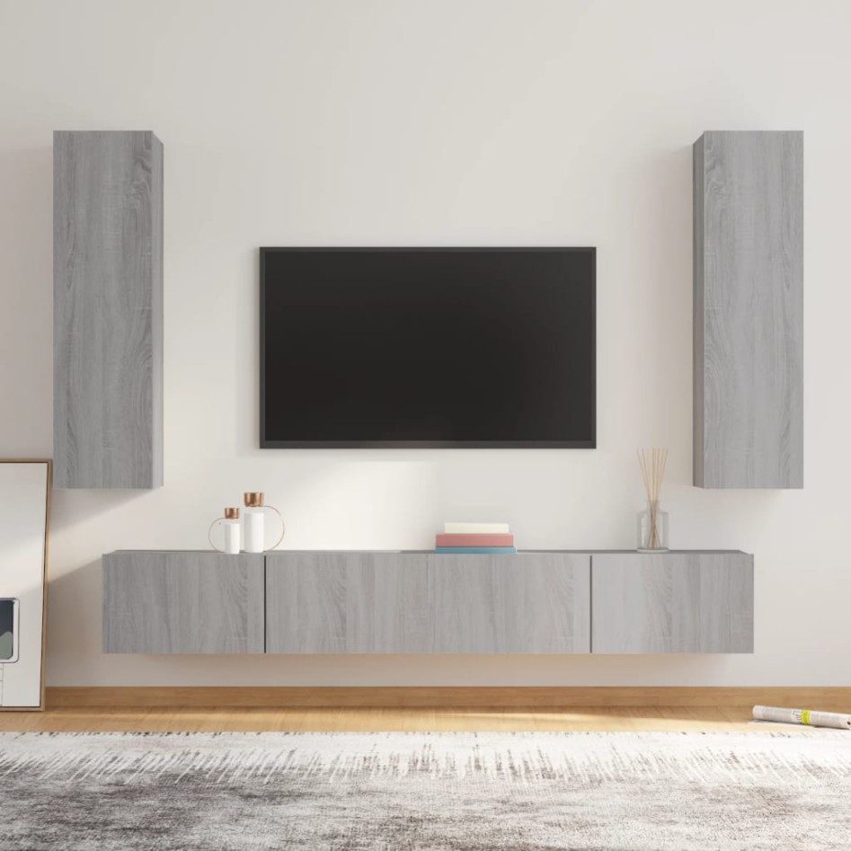 Set de muebles para TV 4 pzas madera contrachapada gris