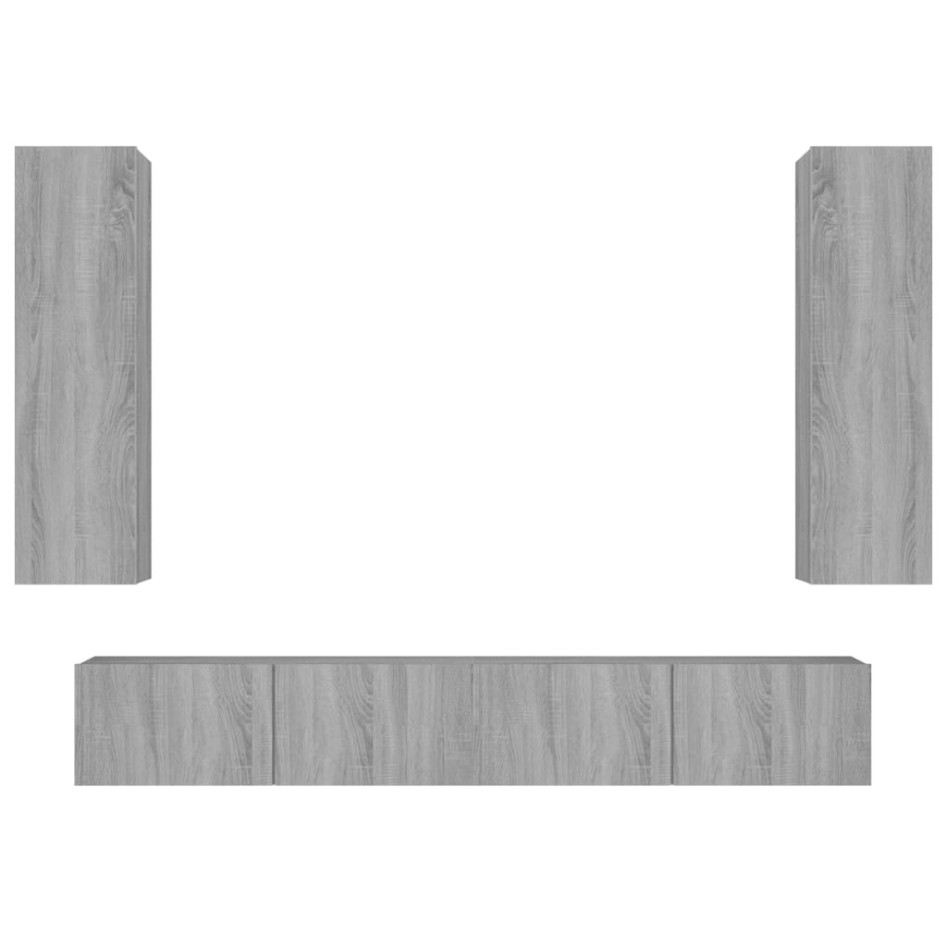 Set de muebles para TV 4 pzas madera contrachapada gris