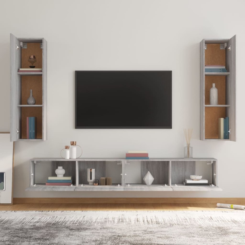 Set de muebles para TV 4 pzas madera contrachapada gris